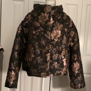 Free People Black and Pink Puffer Jacket with High Collar